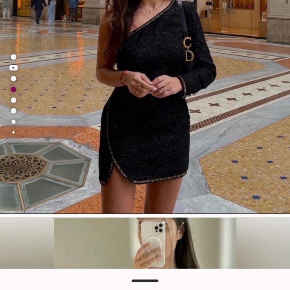Zara Black One-Shoulder Dress with Gold Accents